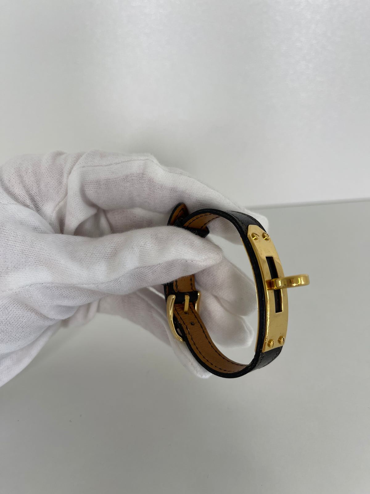 Hermès Vintage Black Box Leather GH Bracelet/Watch Strap