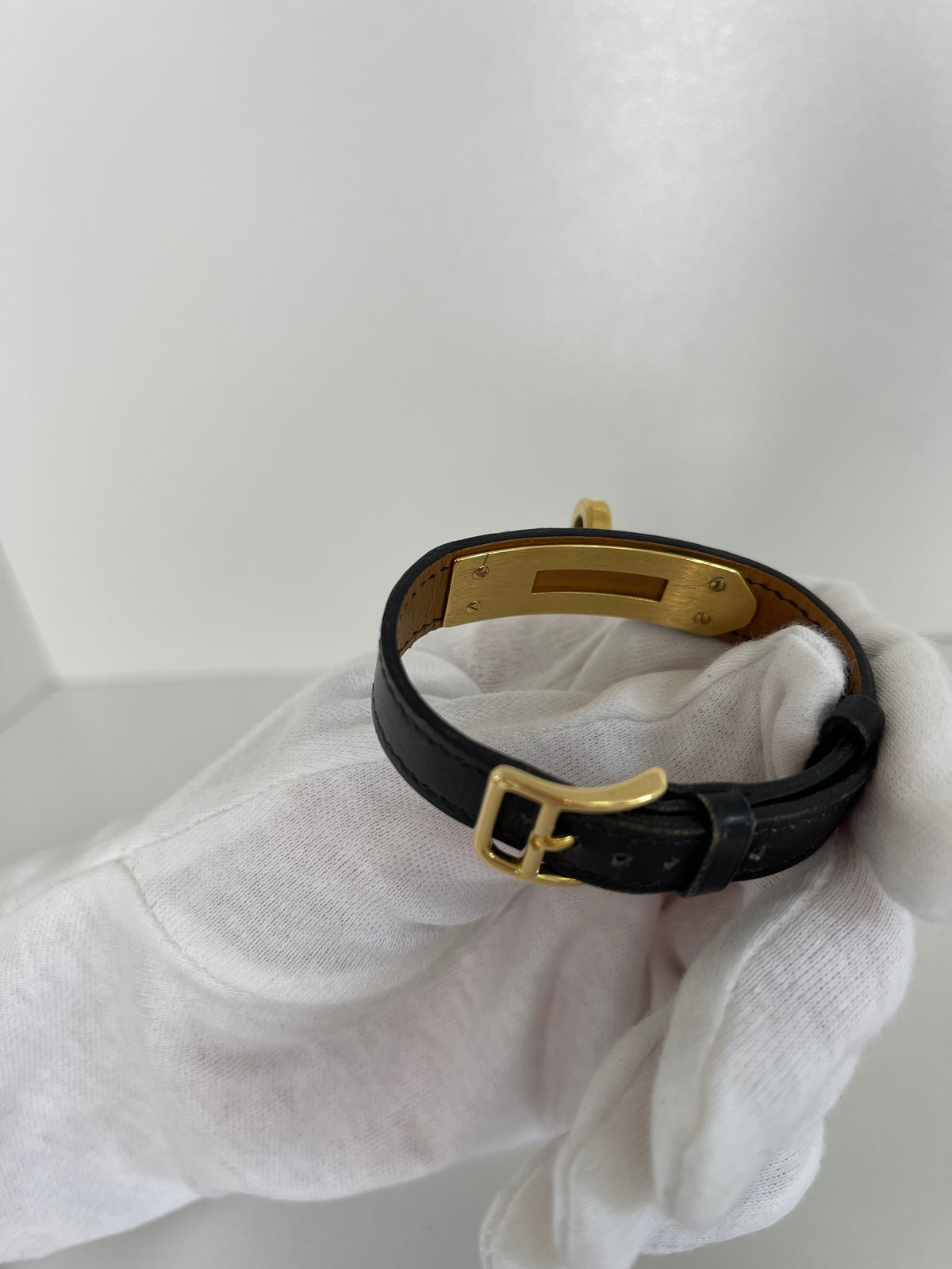 Hermès Vintage Black Box Leather GH Bracelet/Watch Strap