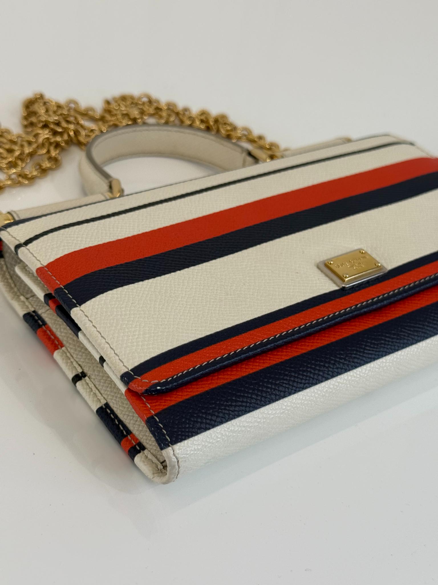 Dolce Gabbana Striped Dauphine Leather Sicily Wallet on Chain