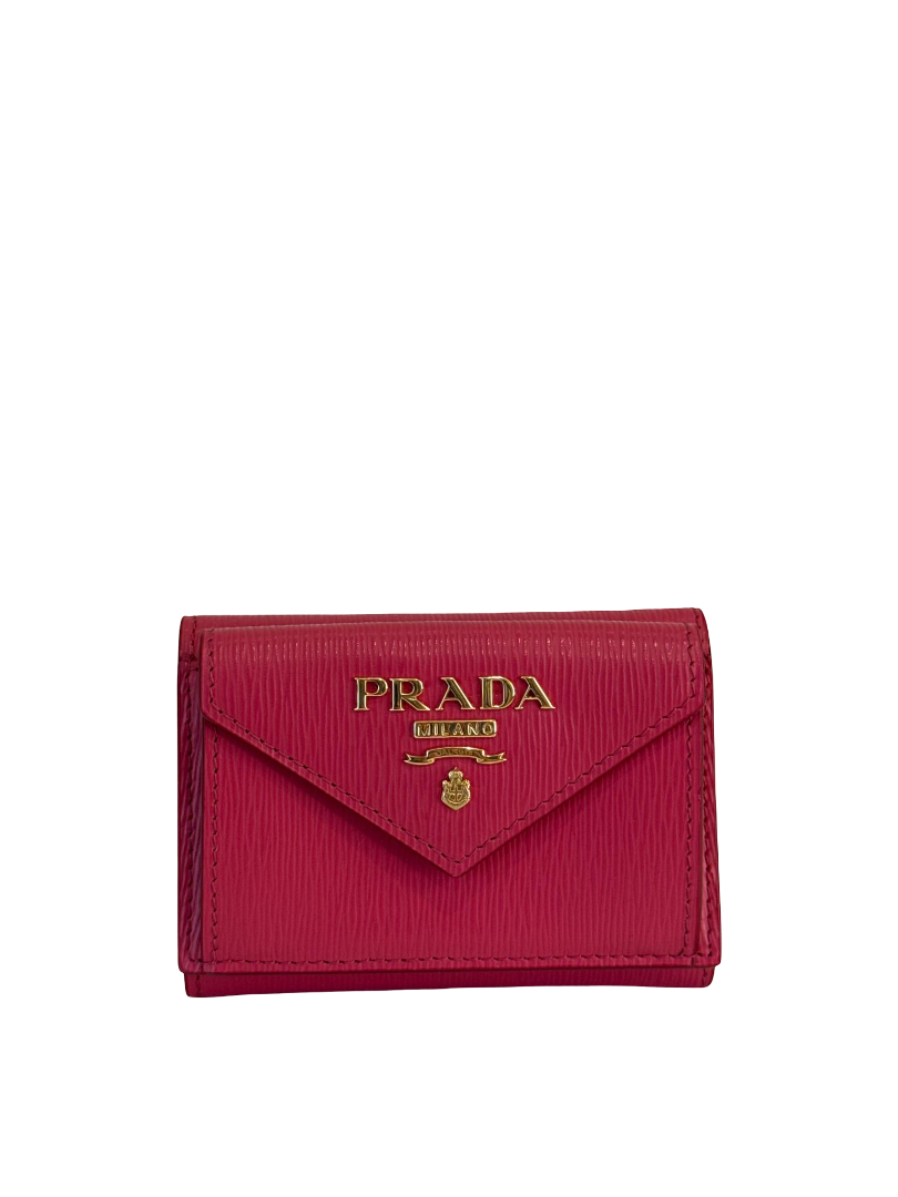 Prada Pink Vitello Move Leather Envelope Trifold Compact Wallet