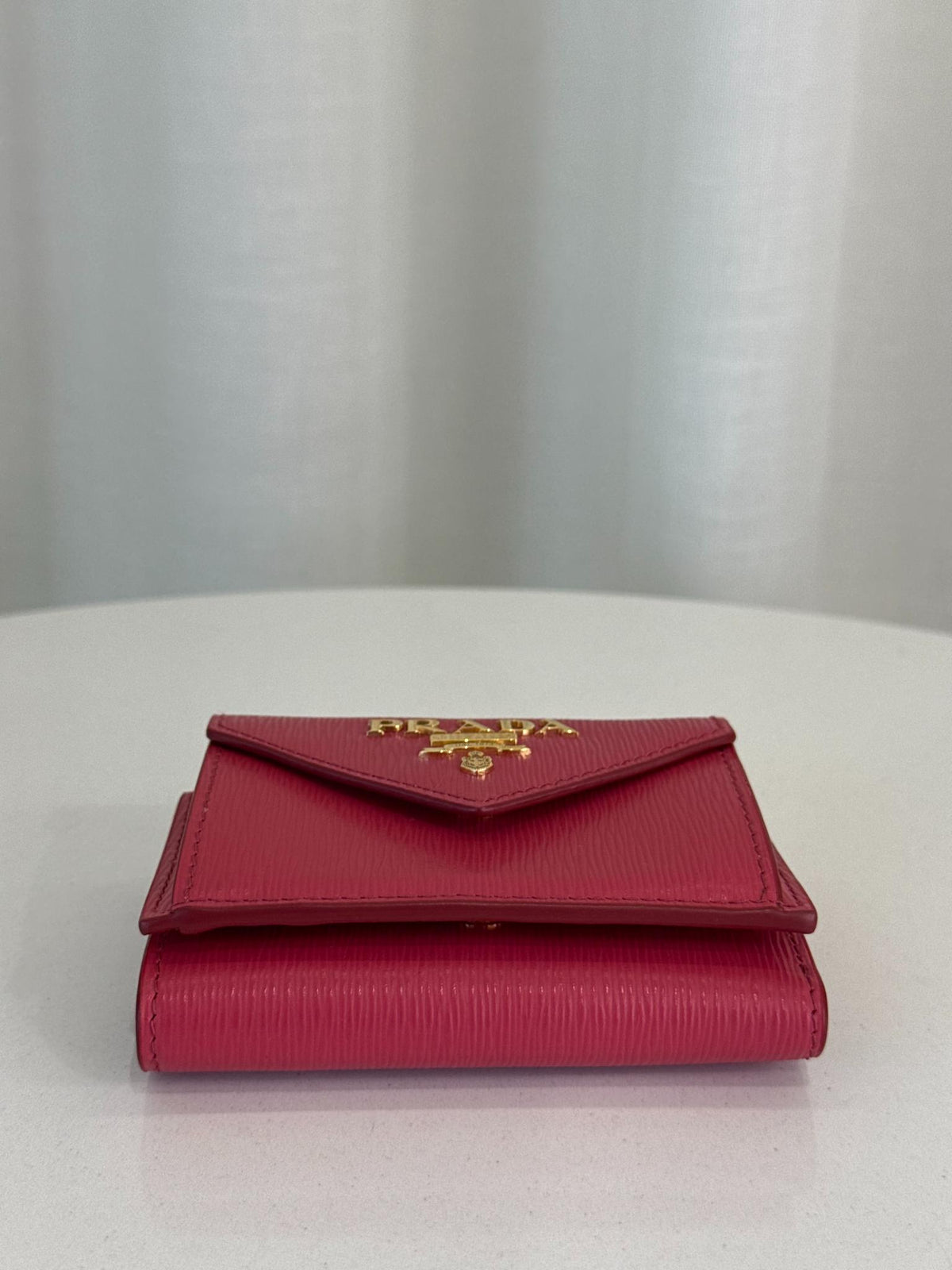 Prada Pink Vitello Move Leather Envelope Trifold Compact Wallet