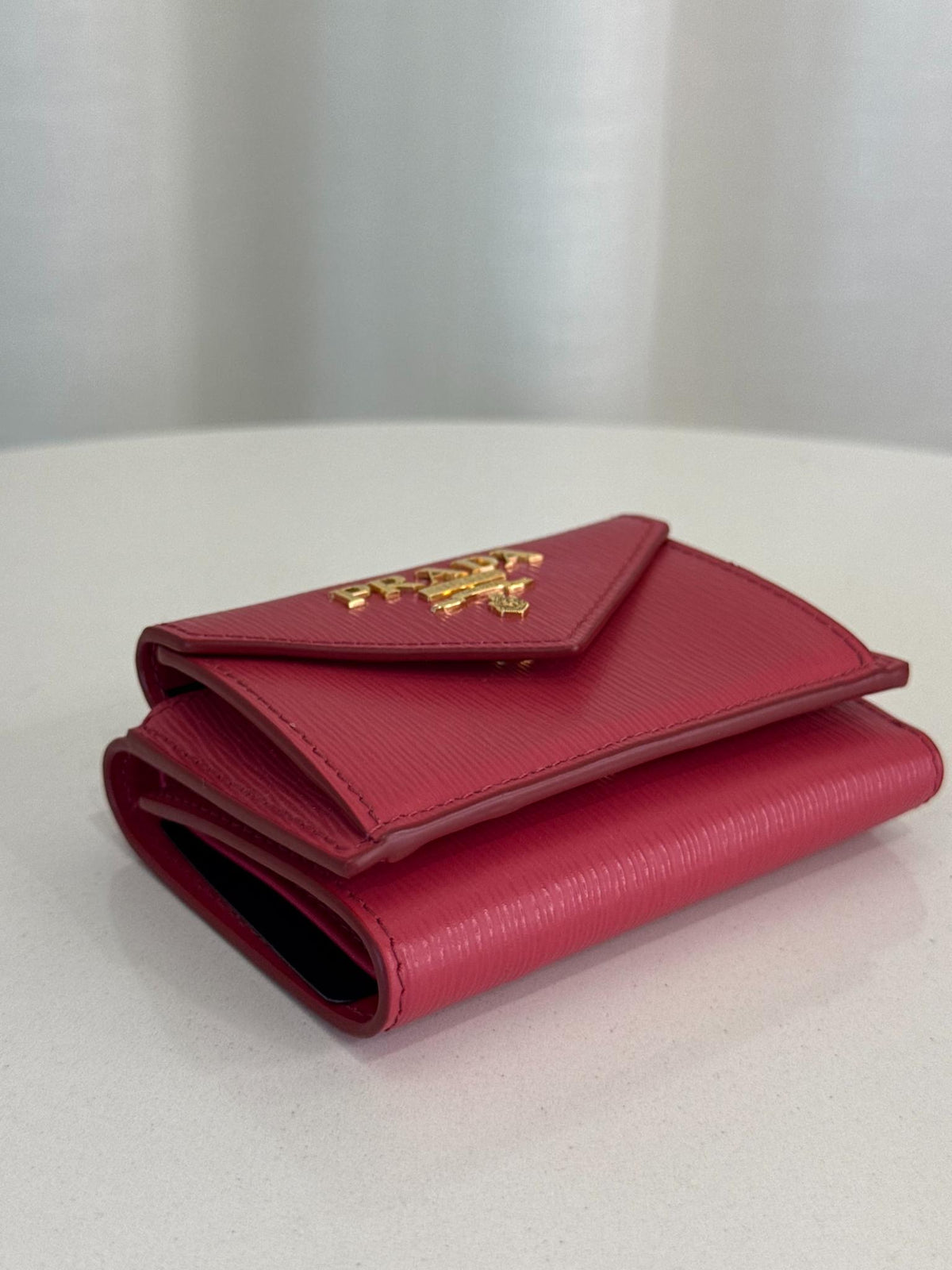 Prada Pink Vitello Move Leather Envelope Trifold Compact Wallet