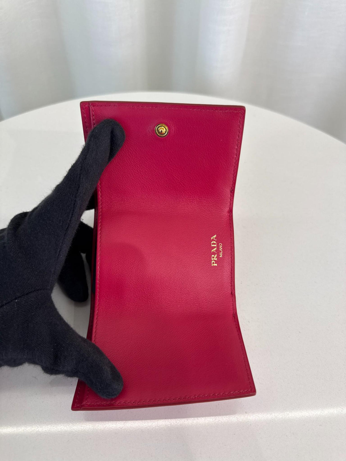 Prada Pink Vitello Move Leather Envelope Trifold Compact Wallet