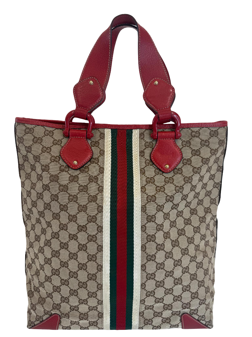 Gucci Beige/Red GG Canvas Jolie Web Tote Bag