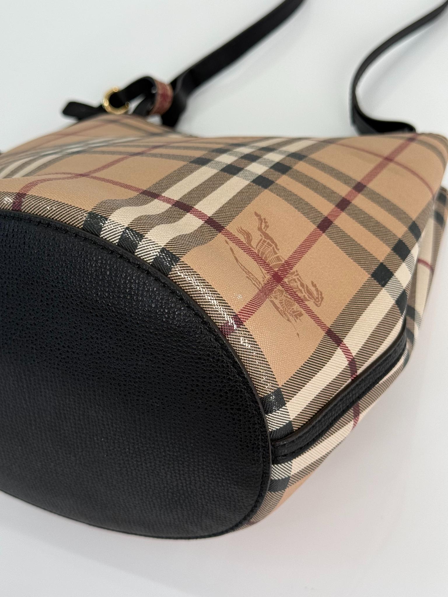 Burberry Beige Haymarket Check Coated Canvas Lorne Bucket Bag
