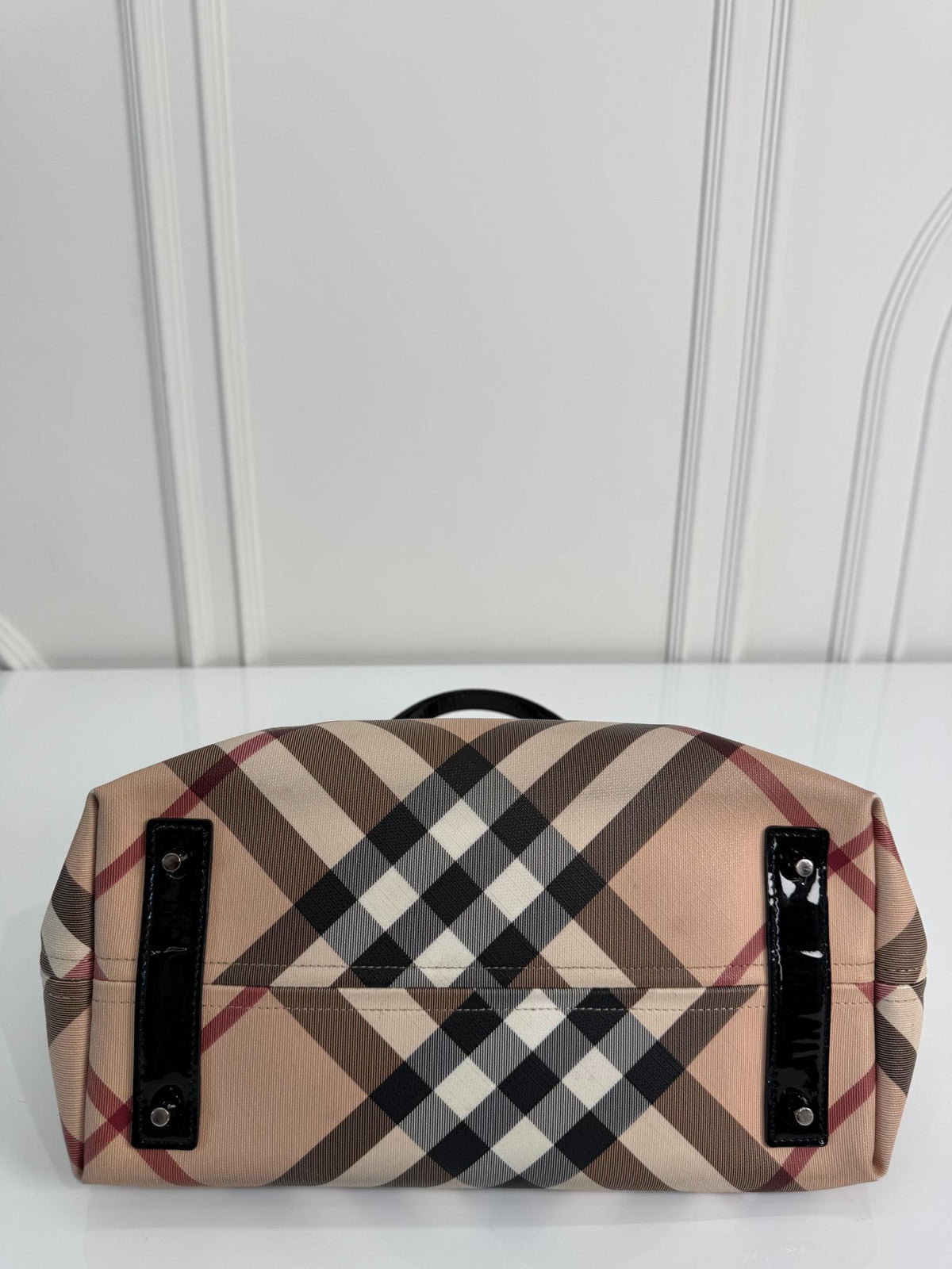 Burberry Beige/Black Patent Leather Burberry Nickie Tote With Pouch