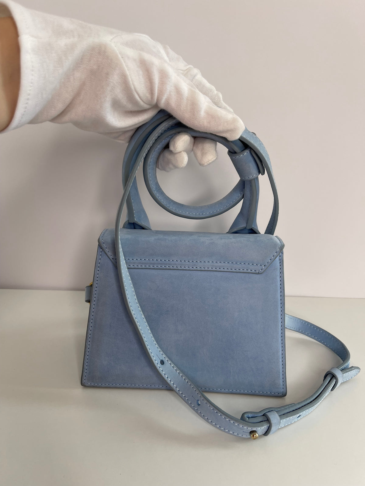 Jacquemus Le Chiquito Noeud Light Blue Suede Bag