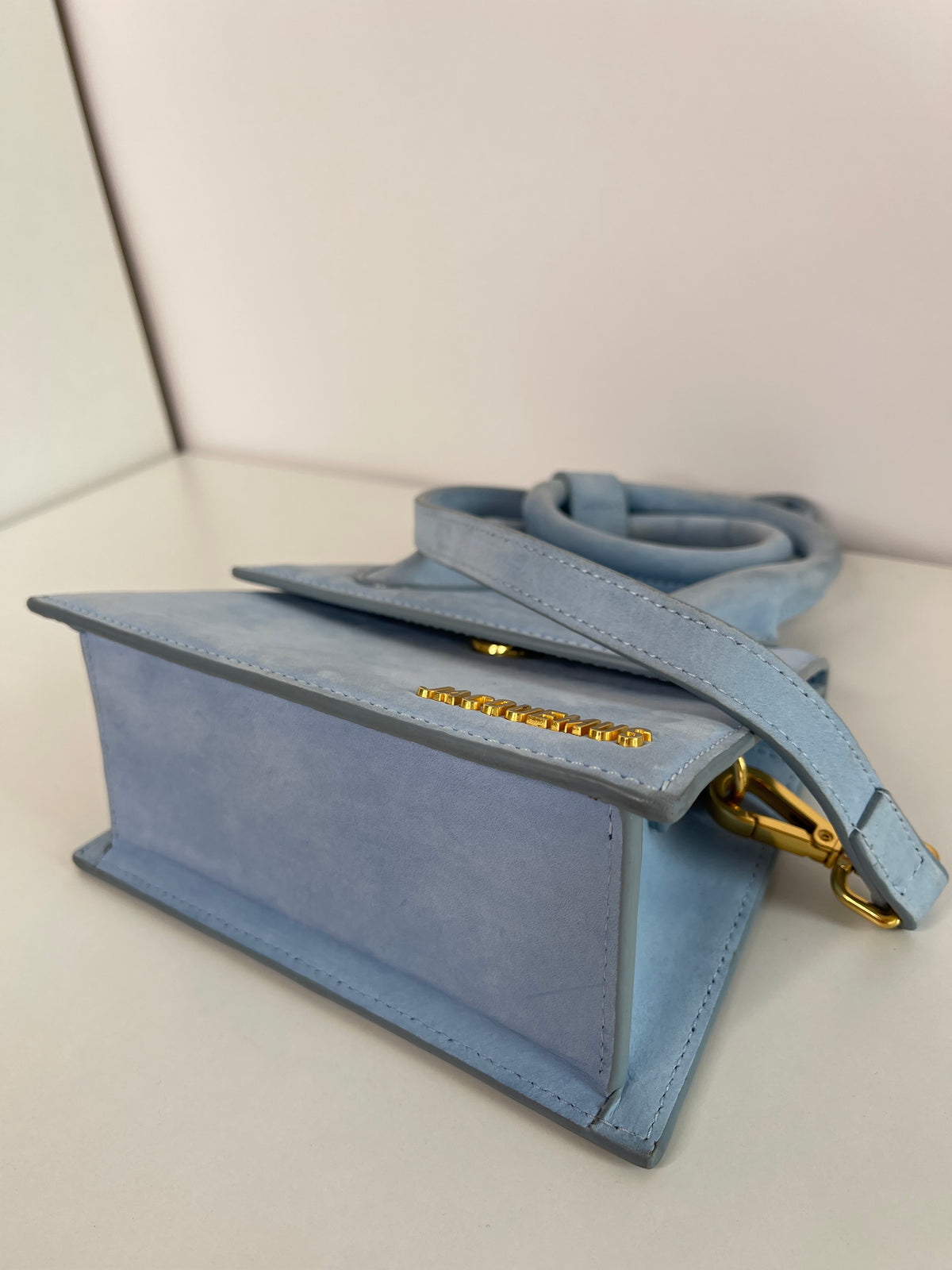 Jacquemus Le Chiquito Noeud Light Blue Suede Bag