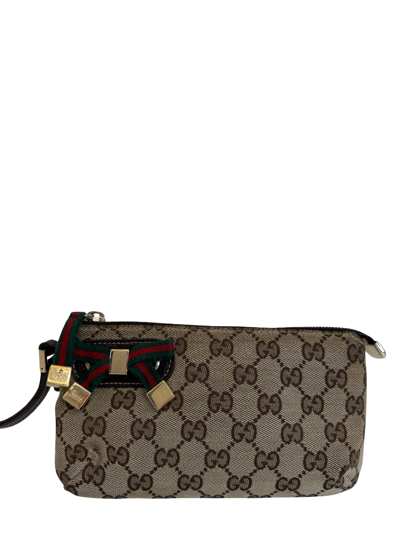 Gucci Beige/Brown GG Canvas Web Wristlet Pouch