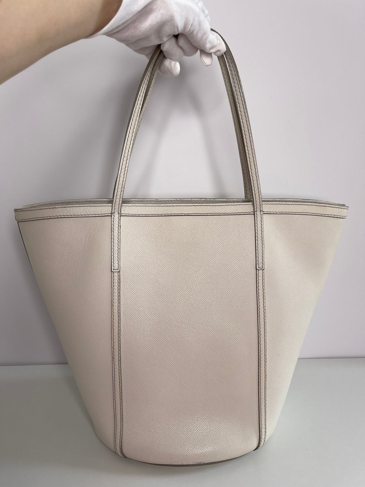 Dolce Gabbana White Leather Bucket Tote Bag