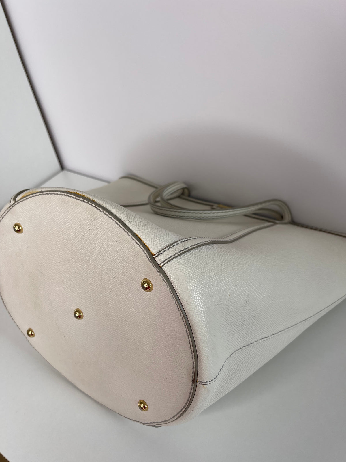 Dolce Gabbana White Leather Bucket Tote Bag