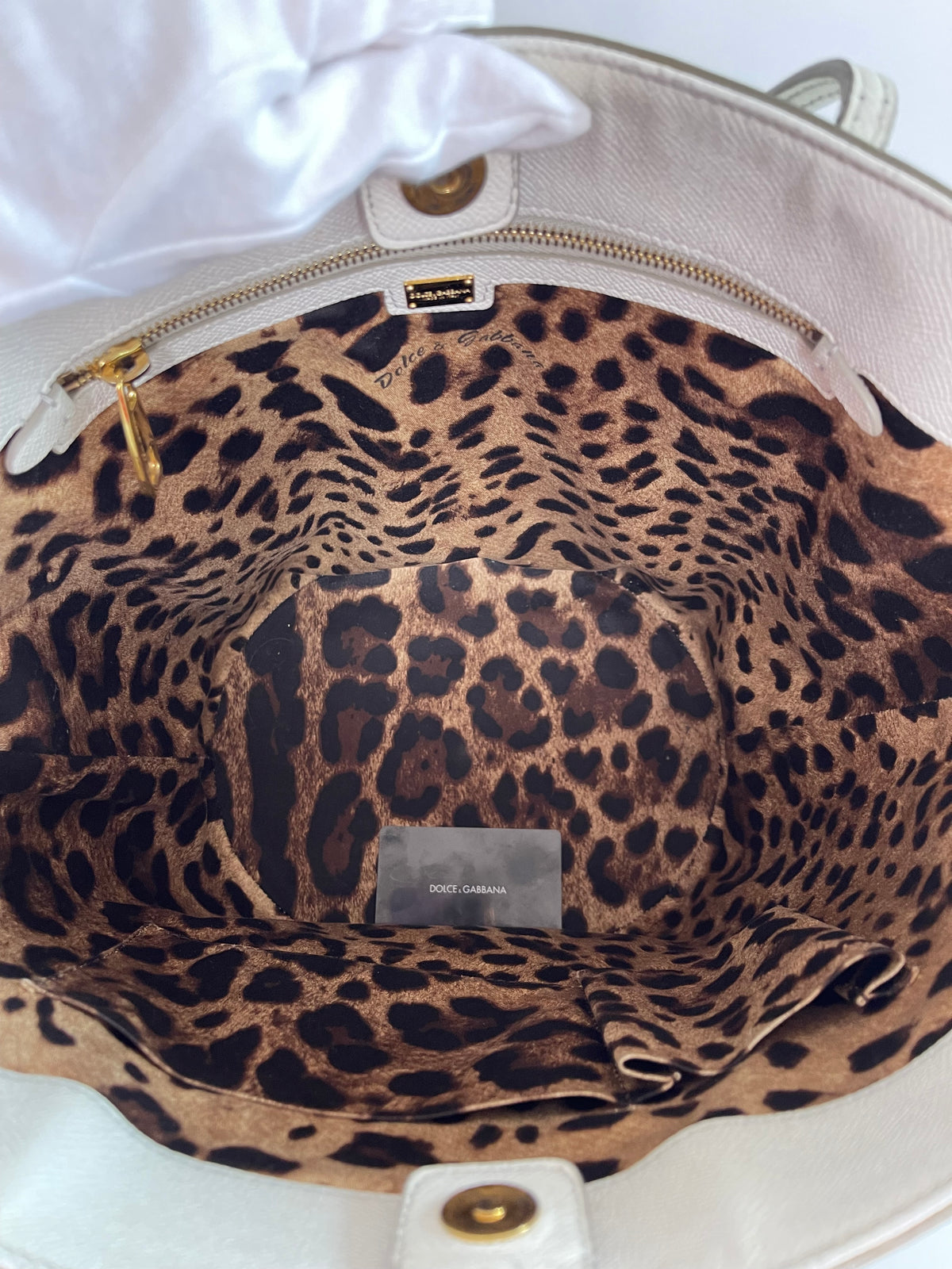 Dolce Gabbana White Leather Bucket Tote Bag