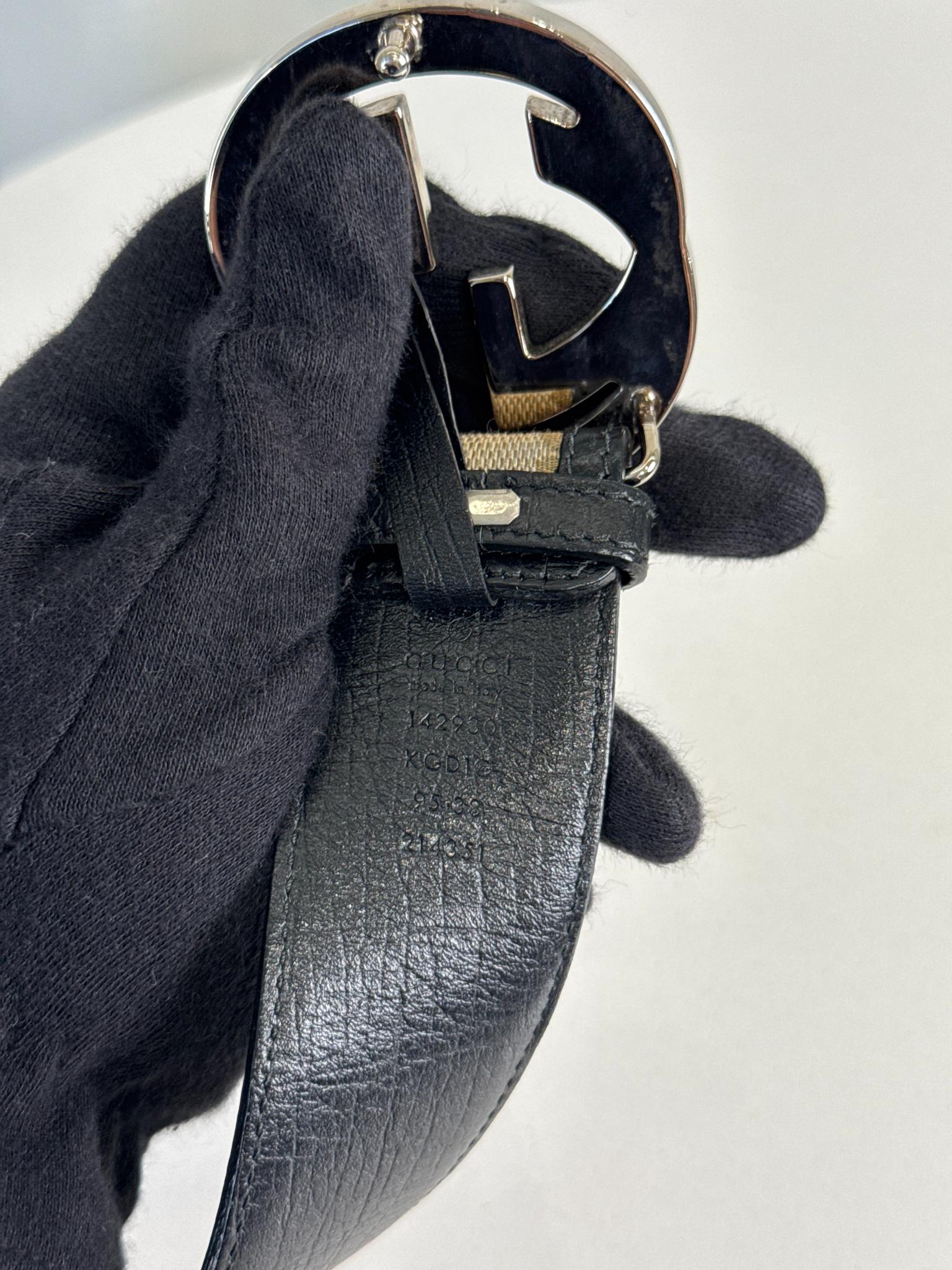 Gucci Brown/Beige GG Canvas and Leather Interlocking G Buckle Belt 95 CM
