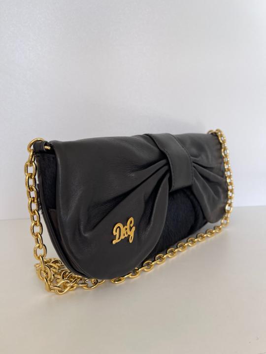 Dolce & Gabbana Black Calf Hair and Leather Bubbles Chain Clutch