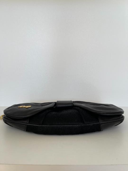 Dolce & Gabbana Black Calf Hair and Leather Bubbles Chain Clutch