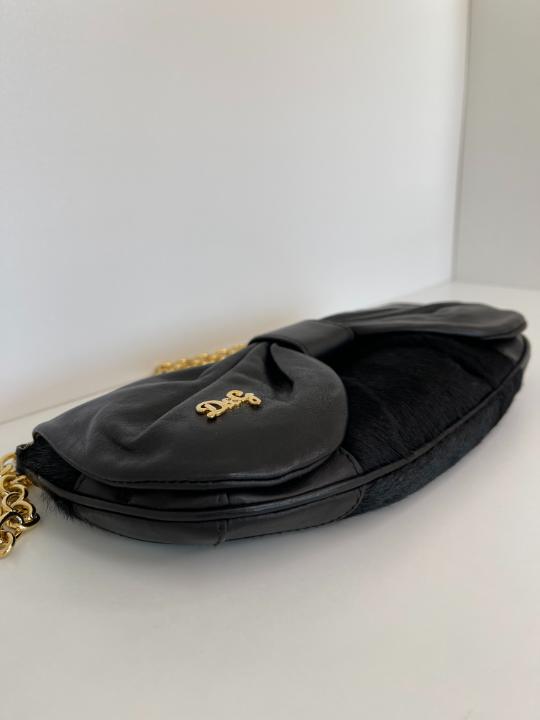 Dolce & Gabbana Black Calf Hair and Leather Bubbles Chain Clutch