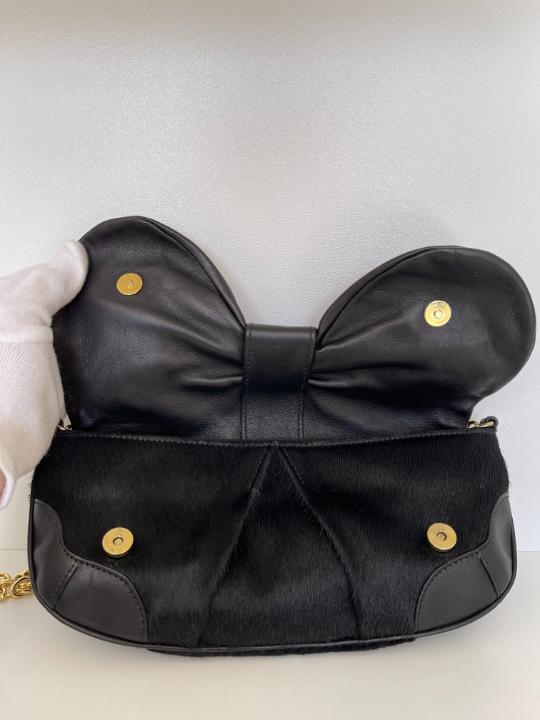 Dolce & Gabbana Black Calf Hair and Leather Bubbles Chain Clutch