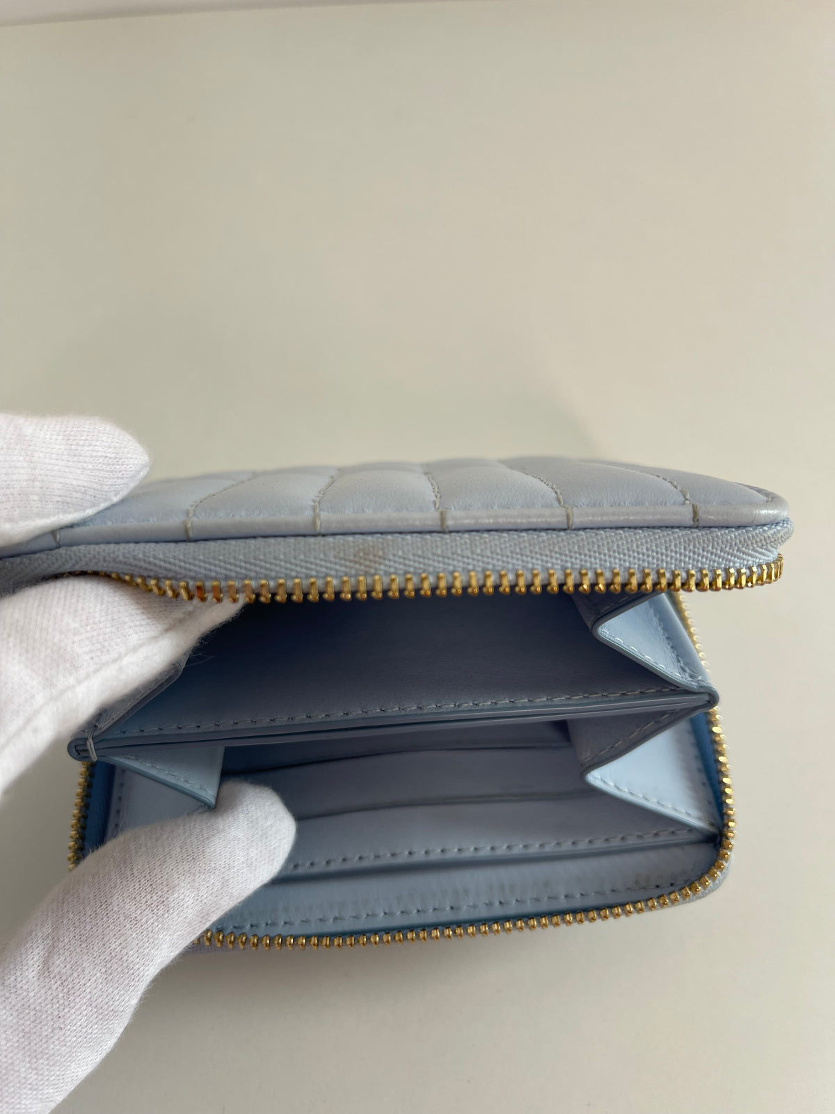 Burberry Lola Zip Light Blue Quilted Wallet