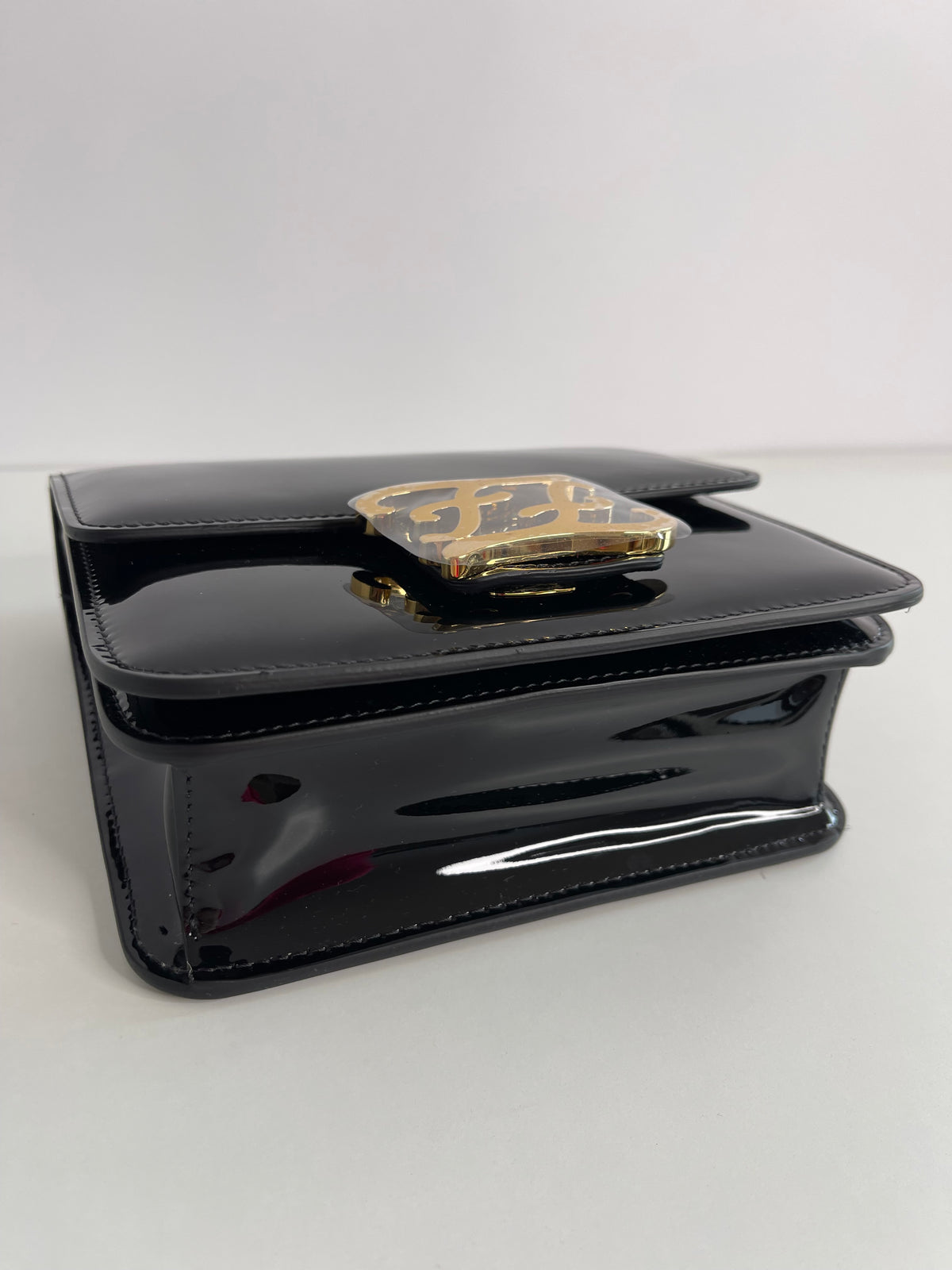 Fendi Karligraphy Black Patent Leather Crossbody Bag