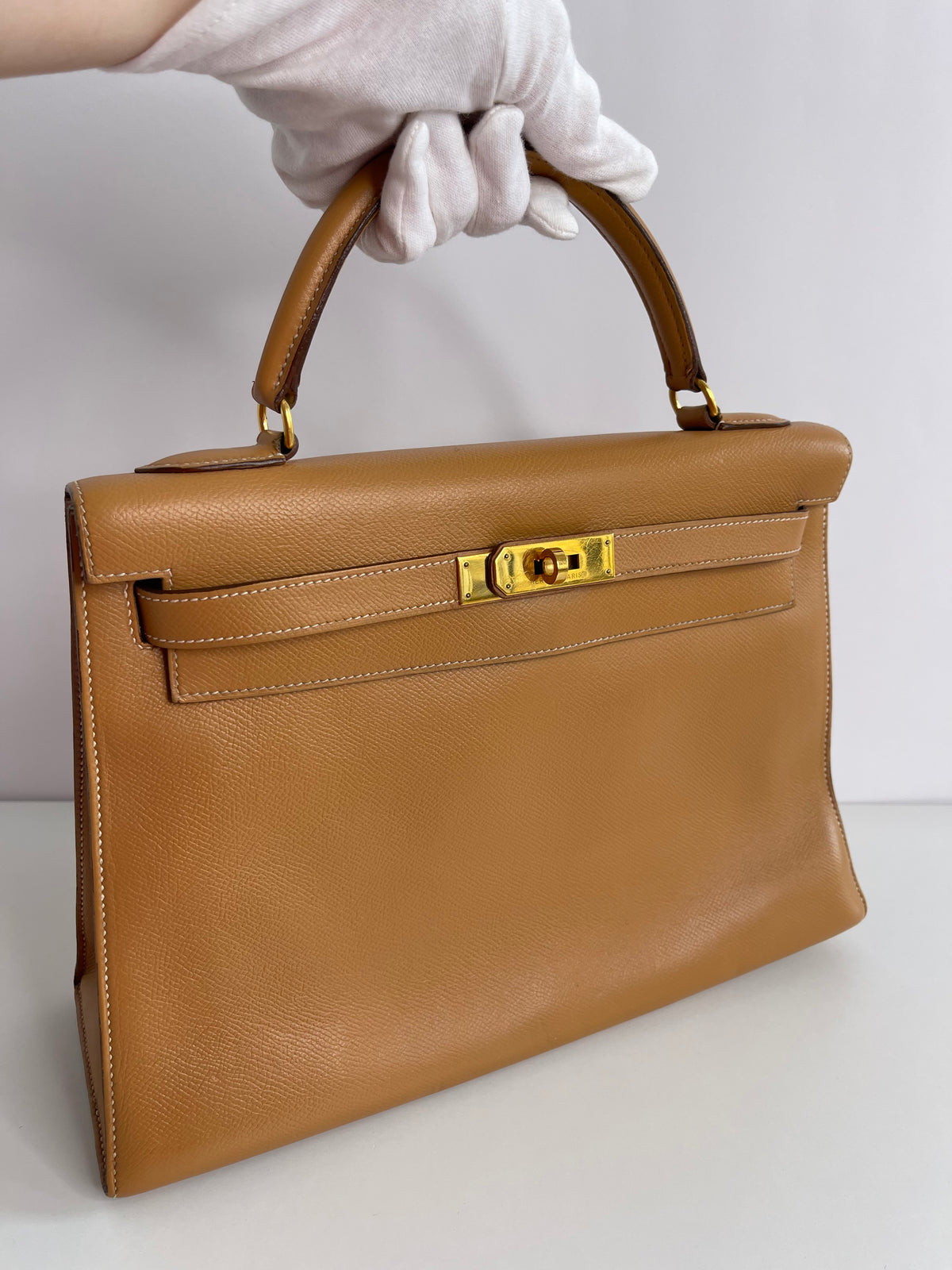 Hermès Vintage Kelly 32 Epsom Gold Leather GH