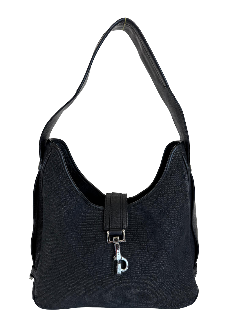 Gucci Jackie Vintage Black GG Canvas Shoulder Bag