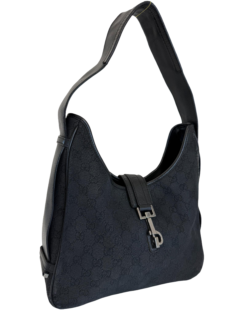 Gucci Jackie Vintage Black GG Canvas Shoulder Bag