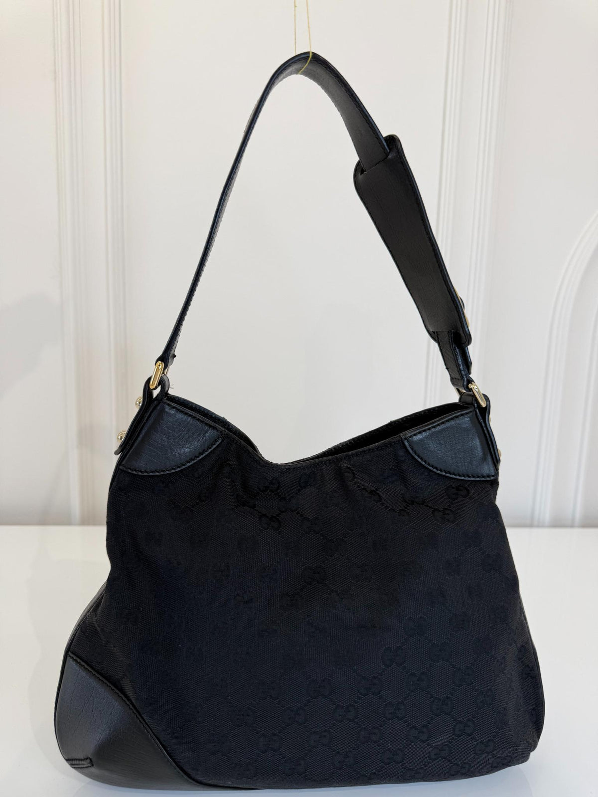 Gucci Horsebit Black GG Canvas Hasler Hobo Bag
