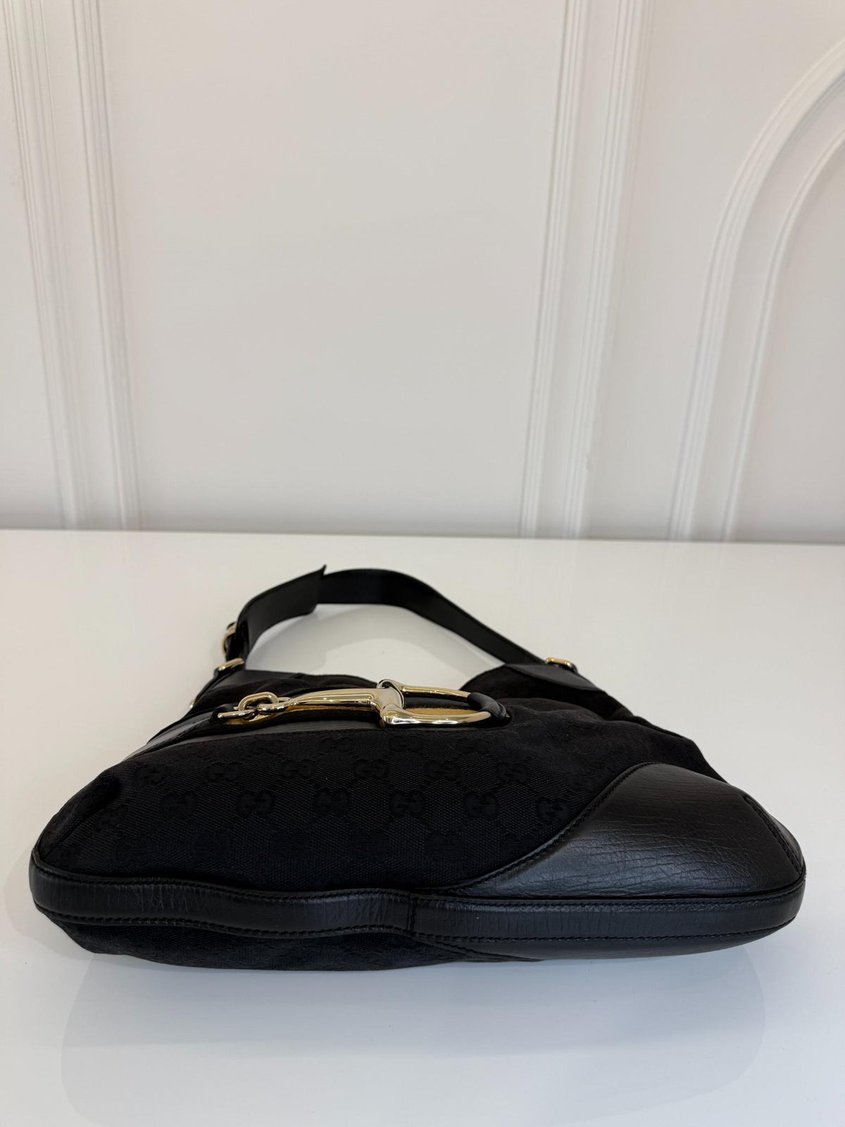 Gucci Horsebit Black GG Canvas Hasler Hobo Bag
