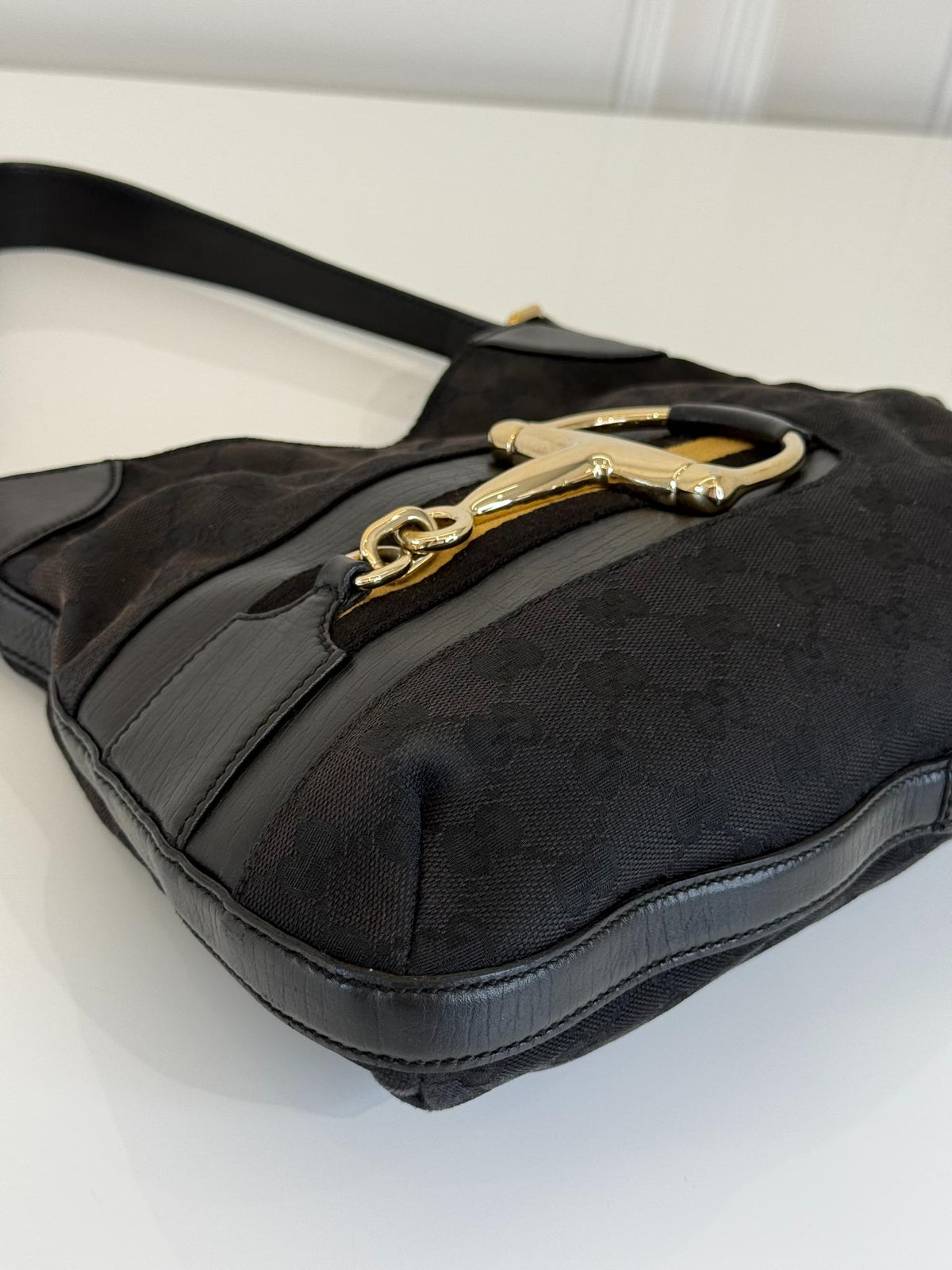 Gucci Horsebit Black GG Canvas Hasler Hobo Bag