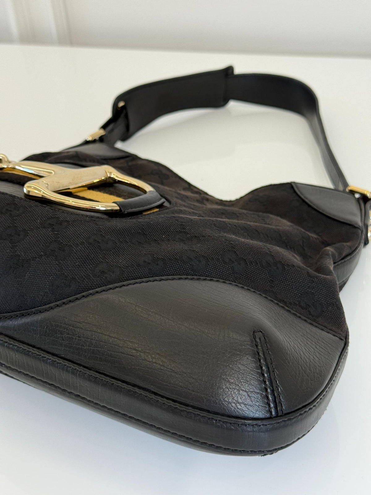 Gucci Horsebit Black GG Canvas Hasler Hobo Bag