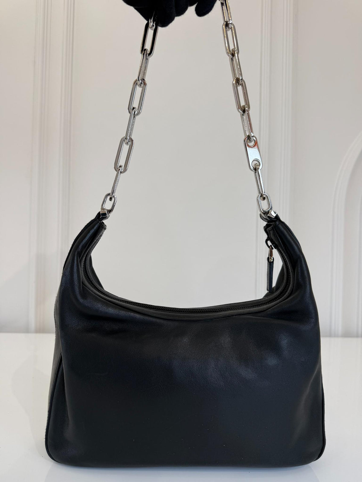 Gucci Black Leather Chain Shoulder Bag