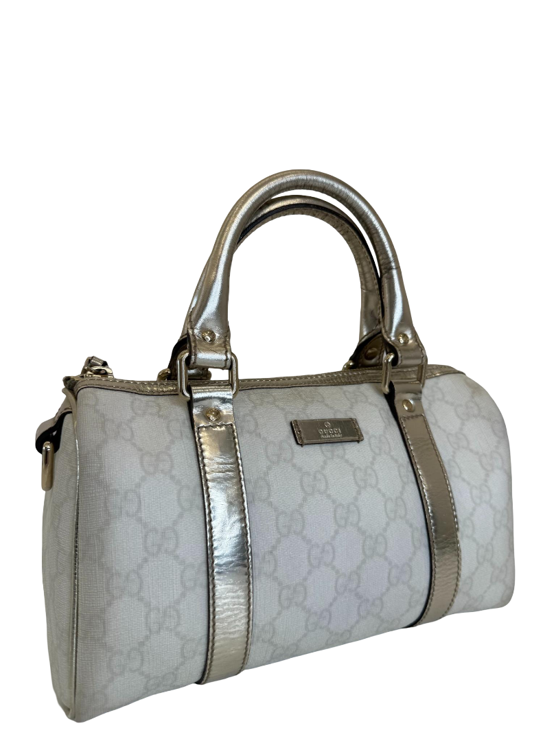 Gucci Small White/Silver GG Coated Canvas Joy Boston Bag