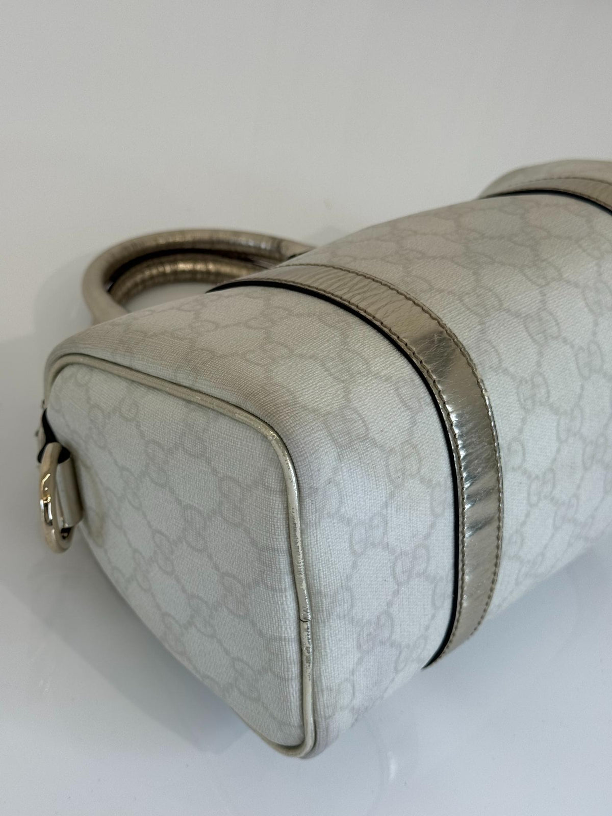Gucci Small White/Silver GG Coated Canvas Joy Boston Bag