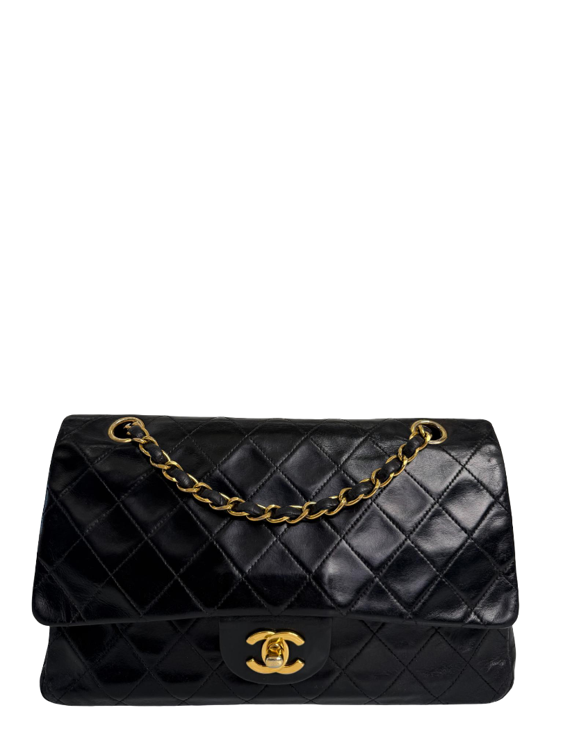 Chanel Vintage Medium Classic Double Flap Black Lambskin Gold Plated Hardware