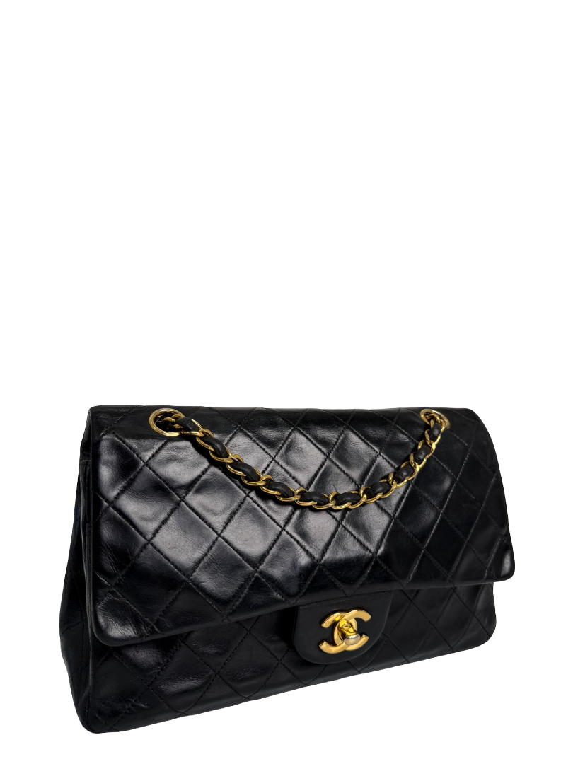 Chanel Vintage Medium Classic Double Flap Black Lambskin Gold Plated Hardware