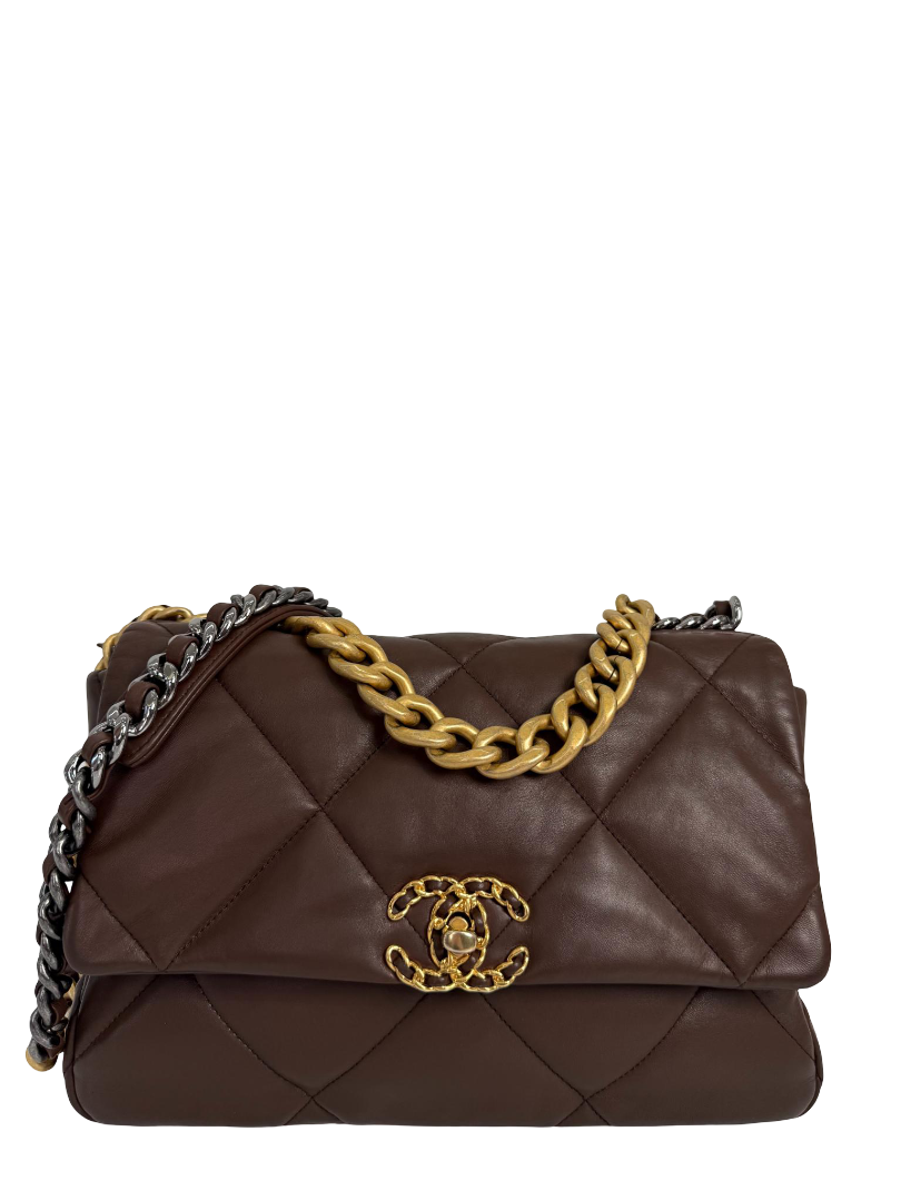 Chanel 19 Brown Quilted Lambskin Medium Flap