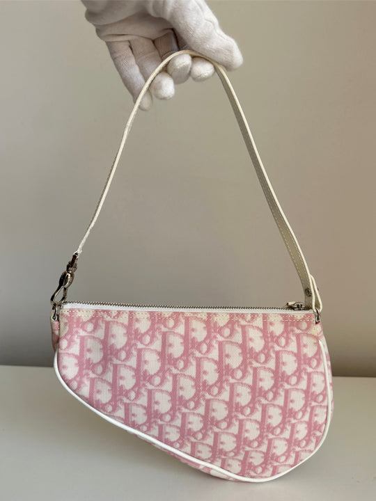 Christian Dior Pink/White Monogram Mini Saddle Bag