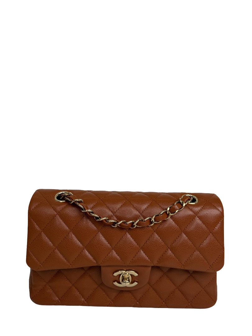 Chanel Classic Double Flap Small Light Brown Caviar Shoulder Bag