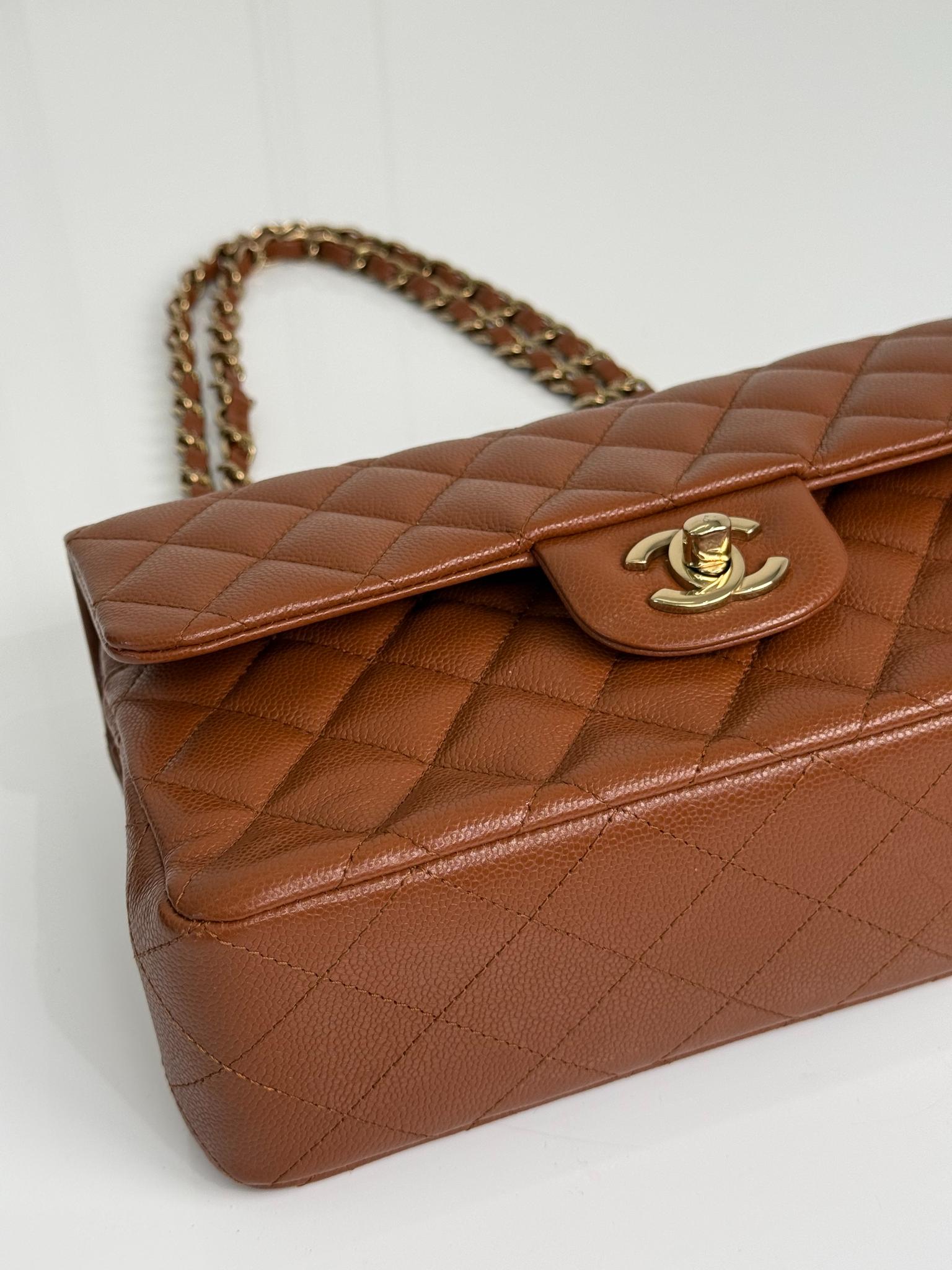 Chanel Classic Double Flap Small Light Brown Caviar Shoulder Bag