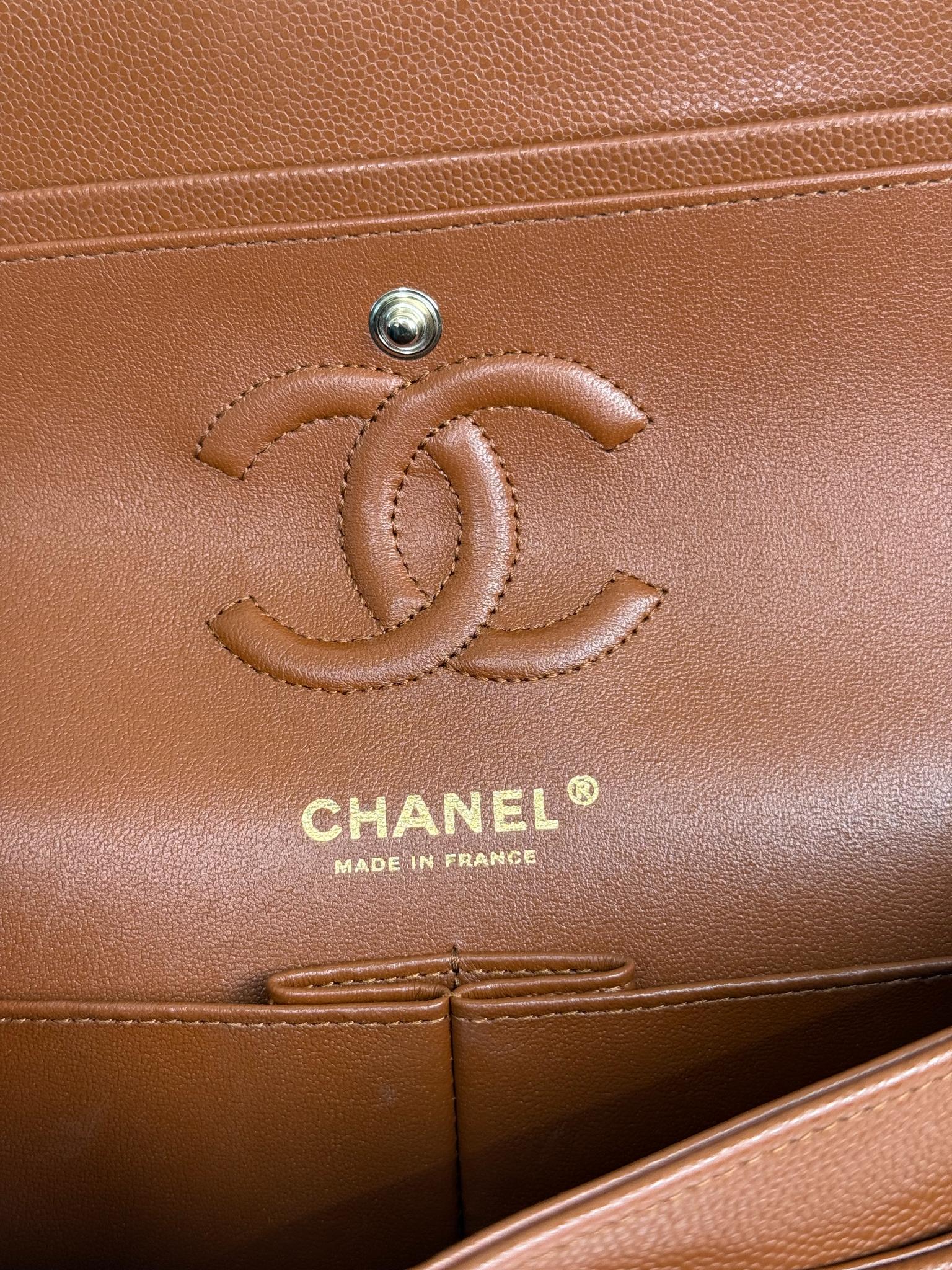 Chanel Classic Double Flap Small Light Brown Caviar Shoulder Bag