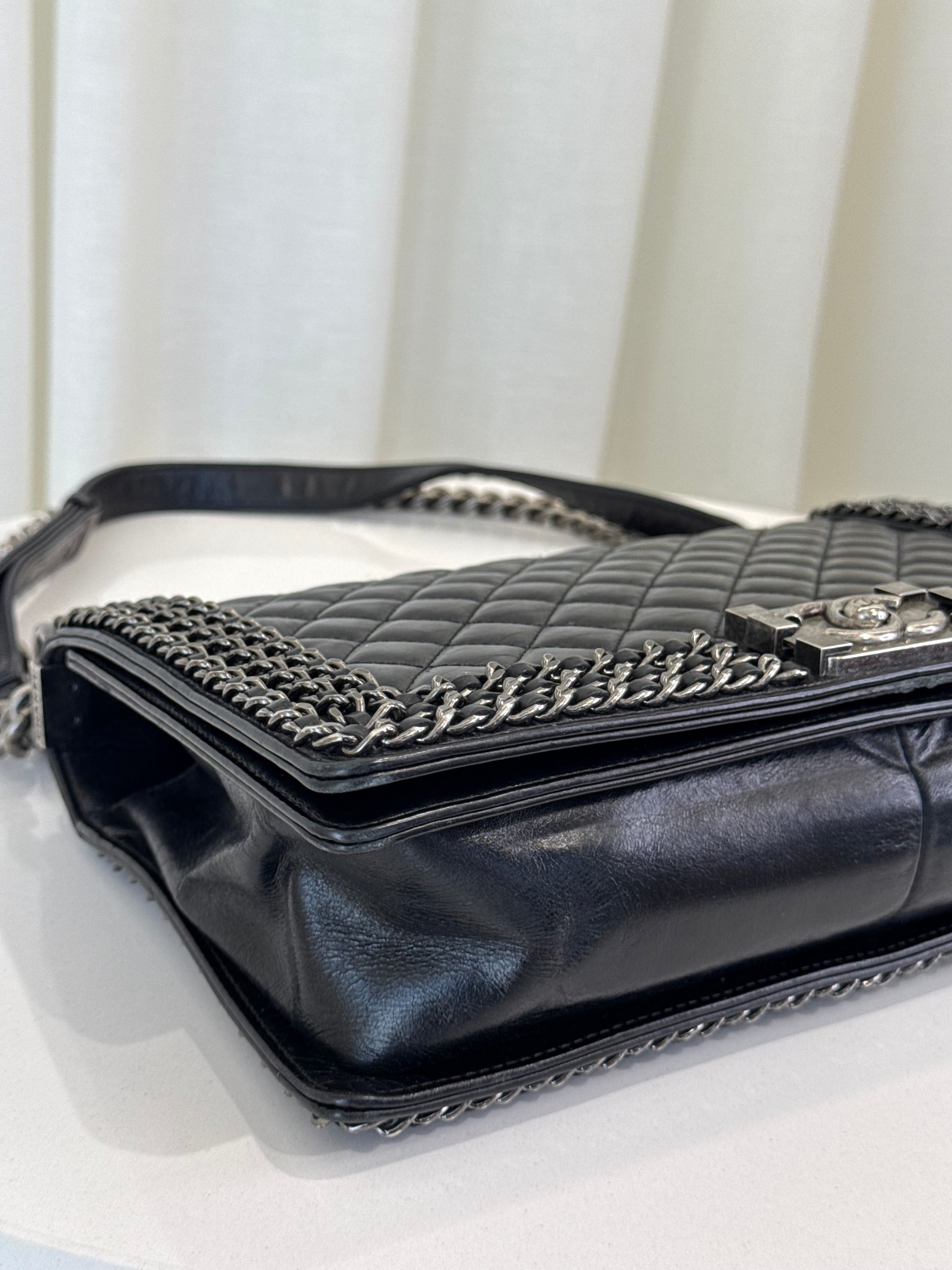 Chanel Boy New Medium Chained Quilted Glazed Calfskin Flap Bag