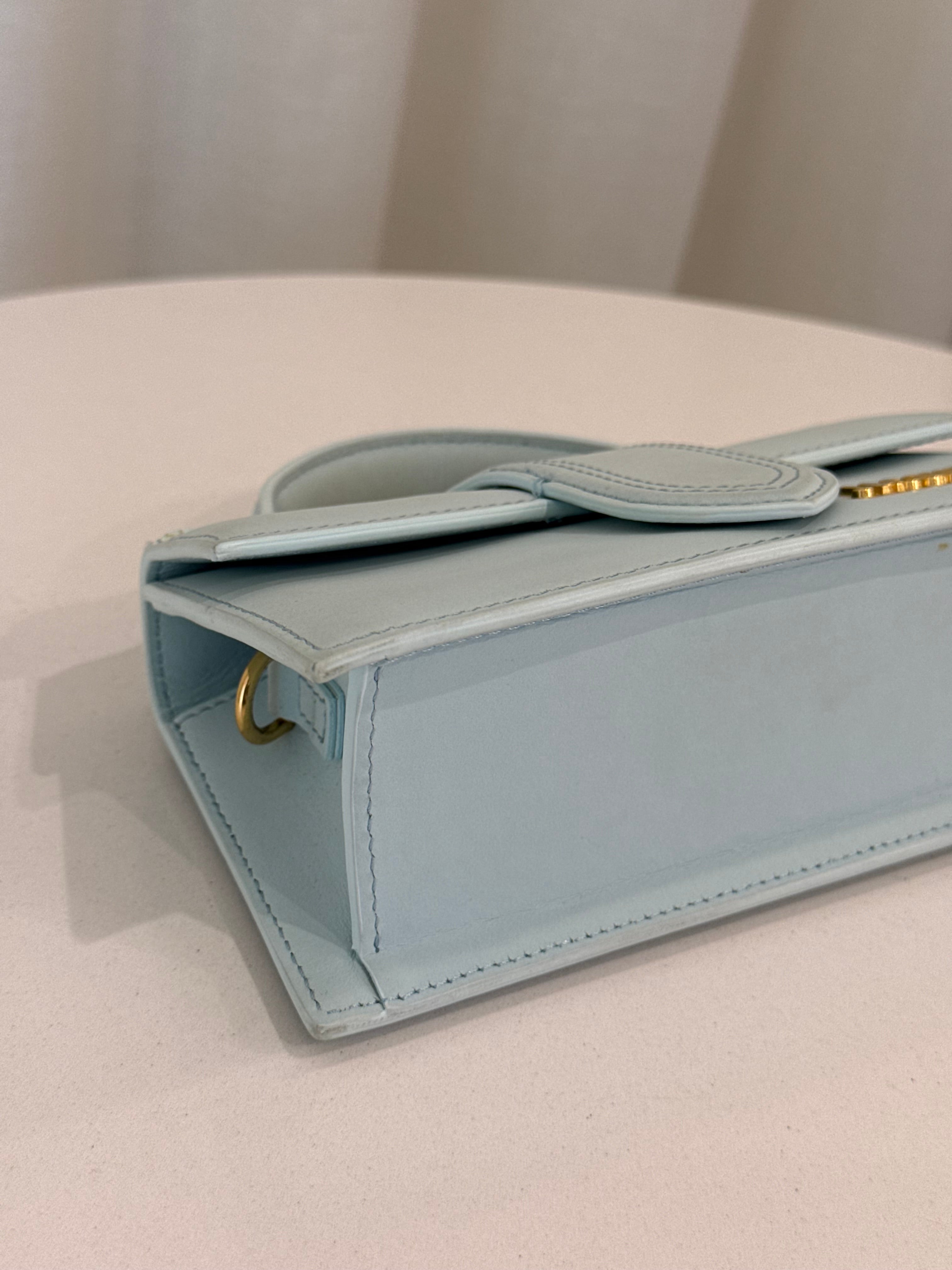 Jacquemus Le Bambino Mini Light Blue Nubuck Leather Top Handle Bag