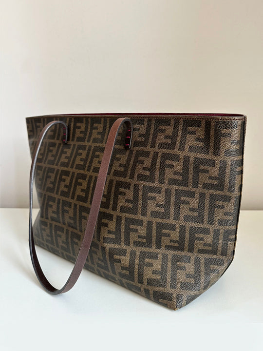 Fendi Brown Zucca FF Roll Small Tote Bag