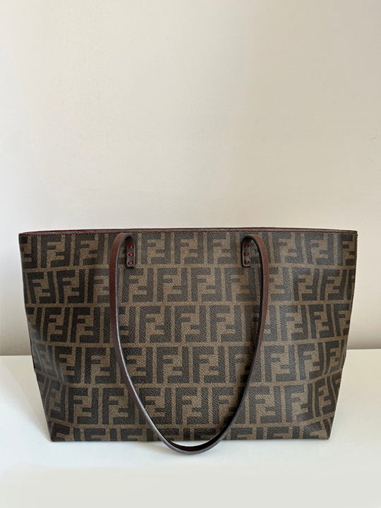Fendi Brown Zucca FF Roll Small Tote Bag