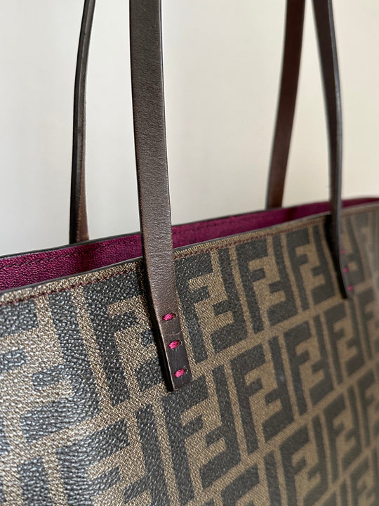 Fendi Brown Zucca FF Roll Small Tote Bag