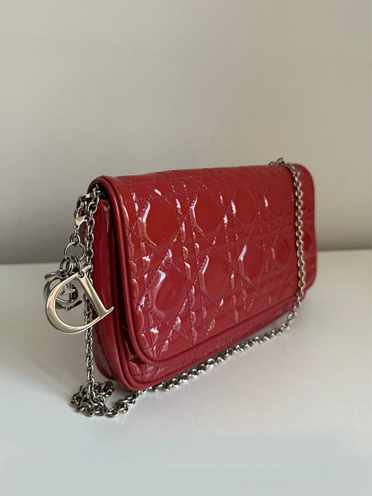 Christian Dior Lady Dior Evening Chain Clutch Cannage Quilt Patent Leather