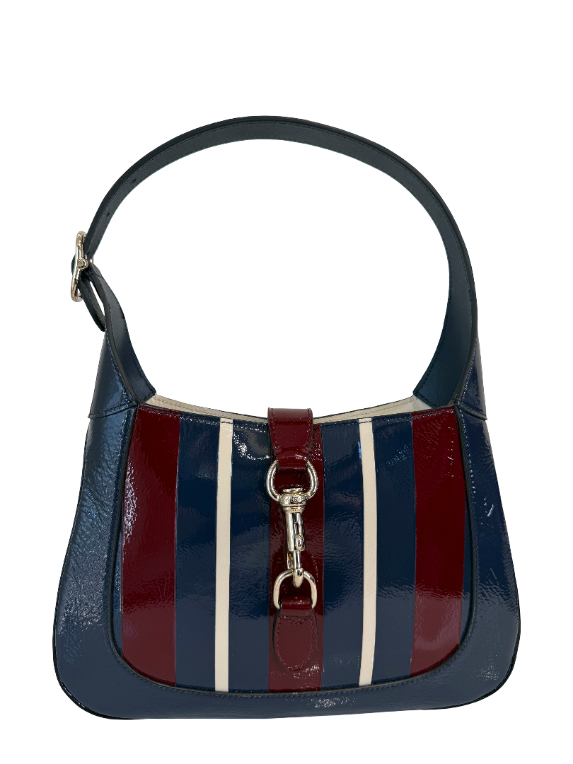 Gucci Small Jackie 1961 Red/Blue Glossy Striped Leather Hobo Bag