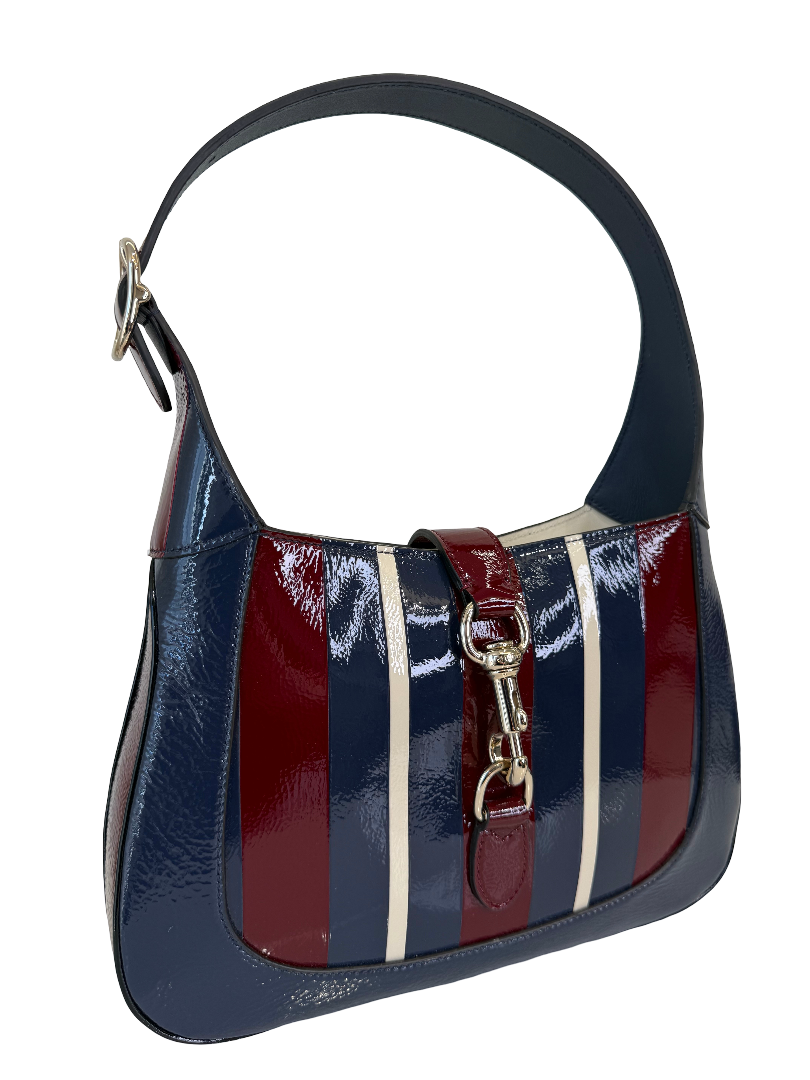 Gucci Small Jackie 1961 Red/Blue Glossy Striped Leather Hobo Bag