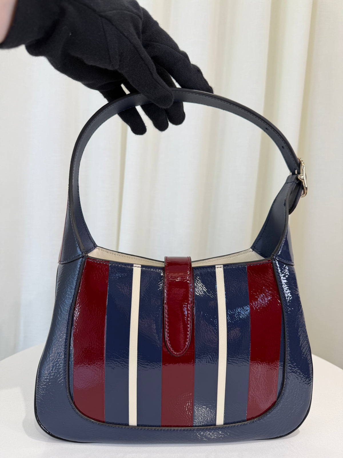 Gucci Small Jackie 1961 Red/Blue Glossy Striped Leather Hobo Bag