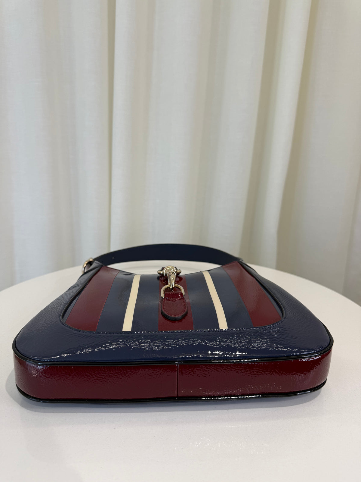 Gucci Small Jackie 1961 Red/Blue Glossy Striped Leather Hobo Bag